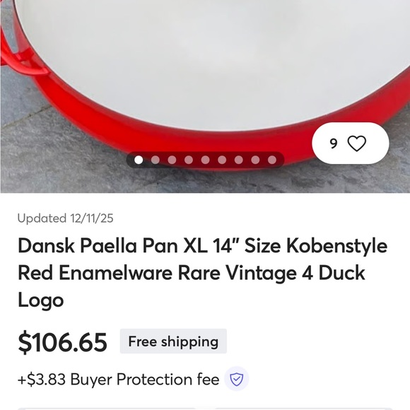 Dansk LG 14” Paella Pan. Red Enamel over Steel Curved Pot. Spots of Damage - Picture 16 of 16